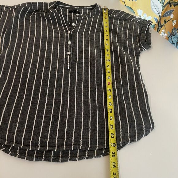 Quince Top Womens Sz S Gray Striped Organic Cotton Gauze Popover - Picture 7 of 7
